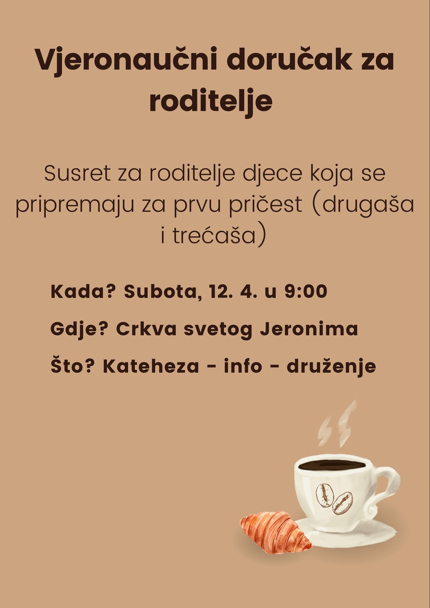 Vjeronaučni doručak za roditelje, 12.4., u 9:00